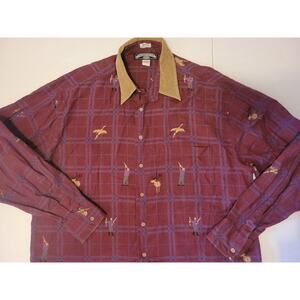 Thorton Bay Corduroy Contrast Collar Button Up Shirt Duck/Deer Hunting Print XL